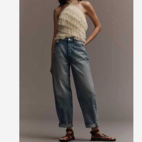 MOTHER Denim The Fangirl Button-Front Skimp Cuff Barrel Jeans Size 29 NWT 298$ - Picture 2 of 5